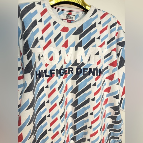 Tommy Hilfiger Denim Stretch Geometric-Print Logo Print Sweatshirt Heavy Thick - Picture 8 of 8